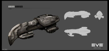 amarr_empire_(eve_online) artist_name attack_ship_(eve_online) black_border border commentary copyright_logo copyright_name cruiser_(eve_online) dated_commentary english_commentary english_text eve_online grey_background grey_theme highres logo multiple_views no_humans omen_(eve_online) realistic science_fiction spacecraft thrusters vankaiser vehicle_focus viziam_(eve_online)