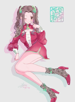 Rule 34 | absurdres, blush, brown eyes, brown hair, digimon, highres, long hair, one eye closed, pixiv user (4025235), smile, tachikawa mimi, wink