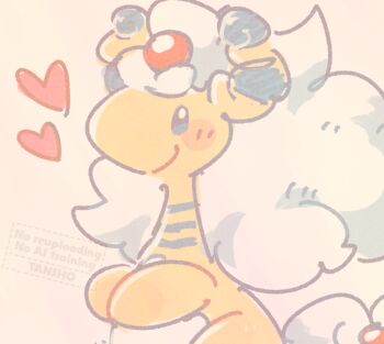 ampharos animal_focus blush closed_mouth commentary_request forehead_jewel gen_2_pokemon heart long_hair mega_ampharos mega_pokemon nintendo no_humans pokemon pokemon_(creature) pokemon_focus smile solo tail tansho white_hair