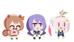 3girls :d ^_^ airani_iofifteen airani_iofifteen_(1st_costume) animal_ears animated annoyed area_15 ayunda_risu ayunda_risu_(1st_costume) brown_hair chibi chroneco closed_eyes dancing helltaker helltaker_dance hololive hololive_indonesia moona_hoshinova moona_hoshinova_(1st_costume) multiple_girls open_mouth paint_splatter paint_splatter_on_face parody pink_hair purple_eyes purple_hair smile squirrel_ears squirrel_girl squirrel_tail standing tail video virtual_youtuber white_background