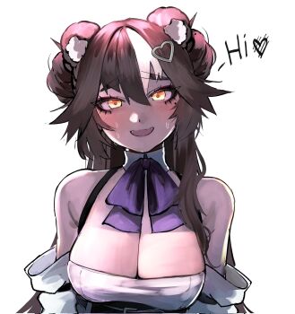 animal_ears bear_ears breasts brown_hair cleavage indie_virtual_youtuber kumaartsu large_breasts original tagme virtual_youtuber yellow_eyes