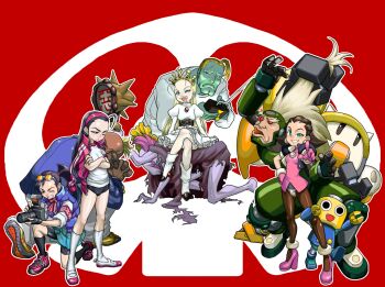 Rule 34 | 4boys, 4girls, ahoge, boman delgado, boro, buruma, capcom, crossover, crown, cyberbots, devilot de deathsatan ix, dr stein, forehead, gym uniform, hibiki ran, highres, human chair, human furniture, iinchou (justice gakuen), jigoku daishi, justice gakuen, mega man (series), mega man legends (series), moero! justice gakuen, multiple boys, multiple crossover, multiple girls, pantyhose, parody, princess, servbot (mega man), sitting, sitting on person, sleeves rolled up, teisel bonne (mega man), time bokan (series), tron bonne (mega man), yatterman