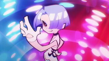 2boys :d animated animated_gif anime_screenshot bare_shoulders brothers looking_at_viewer male_focus multiple_boys open_mouth pants panty_&amp;_stocking_with_garterbelt pink_hair polyester_(psg) polyurethane_(psg) purple_eyes purple_hair red_eyes shirt short_hair siblings smile