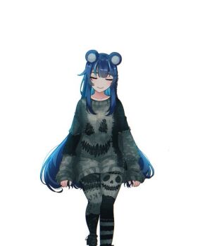1girl animal_ears bear_ears blue_hair closed_eyes fujikura_uruka hyurisaki phase_connect second-party_source sweater virtual_youtuber white_background