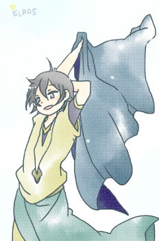 1boy arm_behind_head arm_up black_hair character_name elros holding male_focus pixiv_id_1298298 solo standing the_silmarillion tolkien&#039;s_legendarium