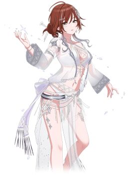 1girl aketa_mikoto bikini earrings idolmaster idolmaster_shiny_colors idolmaster_shiny_colors_song_for_prism jewelry multicolored_hair navel official_art red_hair see-through_clothes solo swimsuit transparent_background white_hair