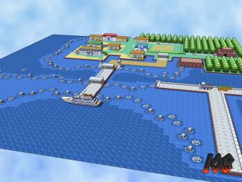 00s 3d canopy cave commentary drew108 fence gen_1_pokemon highres house legendary_pokemon map mew_(pokemon) motor_vehicle mountain mythical_pokemon nintendo no_humans ocean pokemon pokemon_(creature) pokemon_center pokemon_frlg poke_mart rock scenery ship signature tree truck watercraft