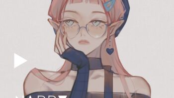 1girl arrow_(symbol) beret black_choker black_ribbon black_shirt blue-framed_eyewear blue_eyes blue_hat blue_sleeves blunt_bangs bow bow_choker chinese_commentary choker closed_mouth collarbone commentary_request earrings eyelashes floating_earrings frown glasses grey_background hair_ornament hair_over_shoulder hairclip hand_on_own_cheek hand_on_own_face hat heart heart_earrings jewelry long_hair long_sleeves looking_to_the_side neirutowero6 off-shoulder_shirt off_shoulder orange_hair orange_lips original plaid_clothes plaid_sleeves pointy_ears ribbon shirt single_earring sleeves_past_wrists solo straight_hair triangular_eyewear upper_body