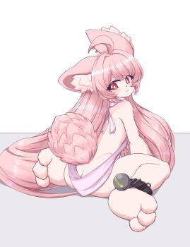 1girl :3 absurdres ahoge animal_ear_fluff animal_ears body_fur breasts closed_mouth highres long_hair looking_at_viewer pink_fur pink_hair pink_sweater rabbit_ears rabbit_girl rabbit_tail red_eyes small_breasts smile solo sweater tail takkikun very_long_hair virgin_killer_sweater zenless_zone_zero zhao_(zenless_zone_zero)