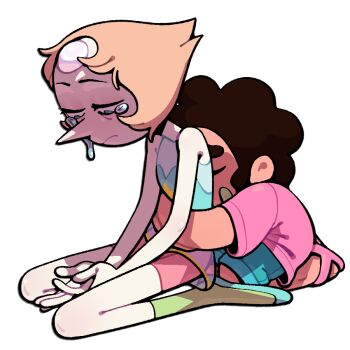 1girl afro aged_down blue_eyes child closed_eyes comforting crying crying_with_eyes_open discount-supervillain forehead_jewel gem gem_(steven_universe) hug hug_from_behind official_alternate_costume orange_hair pale_skin pearl_(gemstone) pearl_(species)_(steven_universe) pearl_(steven_universe) pointy_nose sad shirt short_hair star_(symbol) steven_quartz_universe steven_universe tears