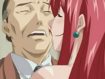 00s 1boy 1girl 2005 animated animated_gif bible_black bible_black_only blush closed_eyes earrings formal_clothes implied_handjob jewelry lipstick long_hair makeup mature_female molestation necktie old old_man open_mouth red_hair suit tagme takashiro_hiroko teacher vice_principal