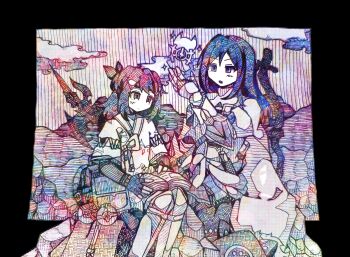 Rule 34 | akari (pokemon), arc phone, armor, backpack, bag, book, bracer, commentary, commission, commissioner upload, english commentary, festival jinbei, gae bolg (final fantasy), gae bolg (fire emblem), greaves, guild cross (armor), hatching (texture), headband, highres, hisuian poke ball, holding, holding book, imati tooru, linear hatching, monster hunter (character), monster hunter (series), nerscylla (armor), open book, partially colored, pen (medium), poke ball, reyna (stryker324), rhea (stryker324), rock, sitting, skeb commission, traditional media