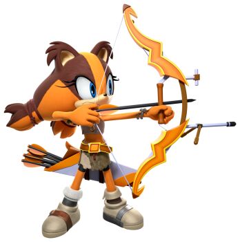 1girl 3d aiming animal_ears animal_nose armlet arms_up arrow_(projectile) bandeau belt bike_shorts blue_eyes body_fur bow_(weapon) bracelet brown_fur brown_hair closed_mouth drawing_bow female_focus flat_chest full_body furry furry_female grey_bandeau grey_shoes grey_skirt hair_tie highres holding holding_bow_(weapon) holding_weapon jewelry mario_&amp;_sonic_(series) mario_&amp;_sonic_at_the_rio_2016_olympic_games midriff miniskirt multicolored_hair necklace official_art orange_fur orange_hair outstretched_arm quiver ring ring_necklace serious shoes sideways_mouth simple_background skirt solo sonic_(series) standing sticks_the_badger stomach tail third-party_source transparent_background twintails two-tone_fur two-tone_hair weapon