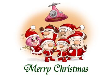 Rule 34 | 1girl, 5boys, alph (pikmin), alternate costume, arms up, bell, big nose, black eyes, blush stickers, brittany (pikmin), brown gloves, charlie (pikmin), cheese, christmas, closed eyes, closed mouth, collar, collared jacket, commentary request, double v, dress, english text, everyone, eyelashes, facial hair, flying sweatdrops, food, freckles, frown, full body, fur-trimmed dress, fur-trimmed headwear, fur-trimmed jacket, fur-trimmed sleeves, fur collar, fur trim, glasses, gloves, hand on another's head, hand on own hip, hocotate freight steam ship, holding, holding bell, holding plate, jacket, jumping, long sleeves, looking at another, looking at viewer, louie (pikmin), merry christmas, multiple boys, mustache, nintendo, olimar, open mouth, pants, pikmin (series), pink hair, plate, pointy boots, pointy ears, pom pom (clothes), president (pikmin), red-framed eyewear, red dress, red footwear, red headwear, red jacket, red pants, red sleeves, santa costume, shadow, shoes, short dress, short hair, simple background, smile, solid oval eyes, spacecraft, sweatdrop, toothpick, triangular eyewear, v, white background, white collar, yamato koara