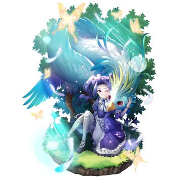 1girl ;) artist_request black_boots blue_ribbon boots bug butterfly child collared_dress curtained_hair dress eyelashes falling_feathers feathers filolial frilled_dress frills full_body game_cg hair_ribbon insect knees_up layered_dress layered_sleeves long_hair long_sleeves looking_at_animal looking_to_the_side melty_q_melromarc neck_ribbon official_art on_grass one_eye_closed outdoors pantyhose purple_dress purple_eyes purple_hair purple_ribbon red_eyes ribbon short_over_long_sleeves short_sleeves simple_background sitting smile solo tate_no_yuusha_no_nariagari tate_no_yuusha_no_nariagari_rerise transparent_background tree twintails two-tone_dress white_dress white_pantyhose