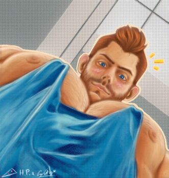 1boy bara beard_stubble blue_tank_top blush call_of_duty call_of_duty:_modern_warfare_2 facial_hair foreshortening from_below h.p_(headofpenguin) highres large_pectorals looking_at_viewer looking_down male_focus meme muscular muscular_male mustache_stubble nipple_slip nipples notice_lines pectoral_cleavage pectoral_focus pectorals photo-referenced short_hair sidepec smile soap_(modern_warfare_2) solo sparse_chest_hair stubble tank_top thick_eyebrows undercut upper_body pec_pov_(meme)