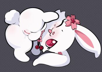 1girl animal_ears animal_feet animal_hands animal_nose anus ass ass_focus blush cherry cherry_blossoms chibikemo englam flower food fruit furry furry_female hair_flower hair_ornament jewelpet_(creature) jewelpet_(series) jewelry looking_at_viewer lying necklace on_back one_eye_closed open_mouth pussy pussy_juice rabbit_ears rabbit_girl rabbit_tail red_eyes ruby_(jewelpet) simple_background smile solo spread_legs star_(symbol) tail uncensored white_fur