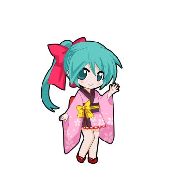 Rule 34 | 1girl, aqua eyes, aqua hair, bare legs, black outline, blush, bow, chibi, chibi only, closed mouth, floral print, floral print kimono, full body, game asset, hair between eyes, hair bow, hand up, hatsune miku, hatsune miku graphy collection, japanese clothes, kimono, long hair, looking at viewer, obi, obijime, okobo, outline, pink kimono, platform sandals, ponytail, print kimono, red bow, sandals, sash, short kimono, smile, solo, standing, transparent background, vocaloid, yellow bow