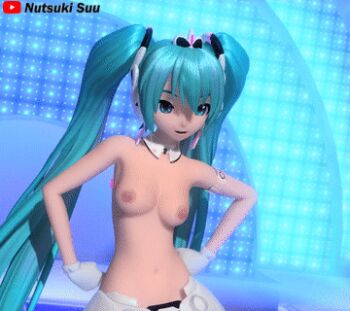 1girl 3d big_breasts blue_eyes blue_hair breasts detached_collar female_focus gloves hatsune_miku long_hair nipples nutsuki_suu project_diva project_diva_(series) skirt solo swaying_hip twintails vocaloid white_gloves white_skirt