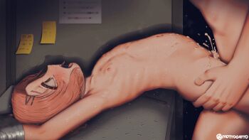 1boy 1girl age_difference arched_back arms_up bdsm blush bondage bound bound_arms completely_nude cum cum_in_pussy cum_on_body cum_overflow female_focus flat_chest from_side hair_ornament hairclip hetero highres idolmaster idolmaster_cinderella_girls indoors loli lying missionary mottogatto nipples nude on_back open_mouth orange_hair profile rape restrained ribs ryuzaki_kaoru saliva sex short_hair snot solo_focus sweat sweatdrop tape tape_bondage tears teeth tongue vaginal