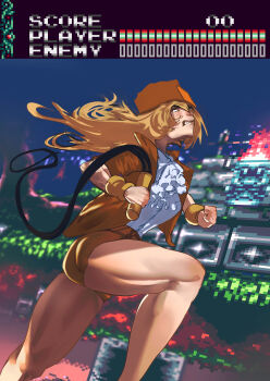 1girl absurdres cosplay guilty_gear highres john_morris_(castlevania) john_morris_(castlevania)_(cosplay) millia_rage muscular muscular_female pivotkraner solo thighs toned toned_female