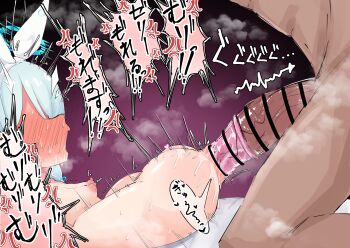 1boy 1girl anal arona_(blue_archive) ass blue_archive blush breasts completely_nude condom condom_on_penis da_(hwss2287) folded headband huge_penis loli lying missionary nipples nude on_back open_mouth penis sex small_breasts white_headband