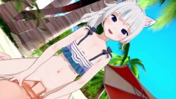 1boy 1girl 3d animal_ears animated beach blue_eyes bottomless gawr_gura girl_on_top hetero highres hololive hololive_english koikatsu_(medium) outdoors rodrigues_(pixiv14309817) sex sharp_teeth sound streamer_audio tagme teeth vaginal video virtual_youtuber white_hair
