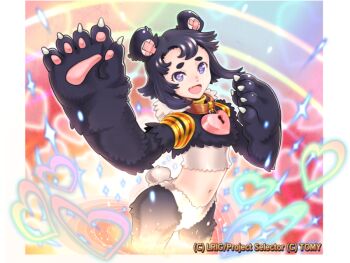 1girl animal_ears bear_ears bear_girl bear_paws bear_tail black_eyes black_fur black_hair copyright_notice fang looking_at_viewer masn_(moxi) medium_hair official_art open_mouth pandan_(wixoss) short_eyebrows smile solo tail wixoss
