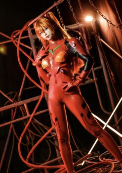 cosplay dark_background glico_happy highres neon_genesis_evangelion photo_(medium) souryuu_asuka_langley souryuu_asuka_langley_(cosplay) tagme tubes