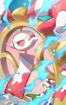 1other absurdres animal_focus artist_name blue_fire chimecho commentary fire gen_3_pokemon happy highres mega_chimecho mega_pokemon nintendo no_humans nullma open_mouth pokemon pokemon_(creature) pokemon_focus pokemon_legends:_z-a sky smile solo wind_chime yellow_eyes