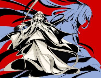 1girl c0rvin3lue chinese_clothes commentary_request cookie_run cookie_run:_kingdom diamond_(gemstone) highres korean_commentary long_sleeves looking_at_viewer mystic_flour_cookie pale_skin robe solo veil white_hair white_robe white_veil wide_sleeves