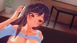 1boy 1girl 3d animated bouncing_breasts breasts cellphone cheating_(relationship) couch cunnilingus dark-skinned_male dark_skin doggystyle hetero highres implied_ejaculation indoors kanojo_okarishimasu koikatsu_(medium) large_breasts mizuhara_chizuru multitasking netorare nipples on_couch oral orgasm phone rolling_eyes sex sex_from_behind smartphone tagme vaginal video