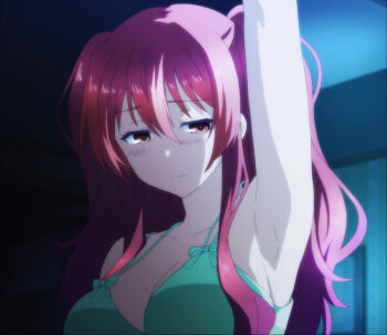 1girl anime_screenshot bikini breasts cleavage large_breasts long_hair rakudai_kishi_no_cavalry red_eyes red_hair solo stella_vermillion stitched swimsuit third-party_edit twintails