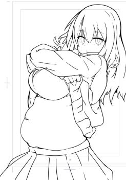 1girl bra breasts expressionless large_breasts navel nejirehifumi plump skirt tagme underwear