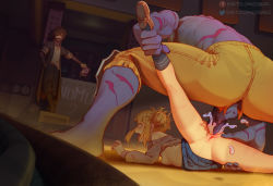 1girl 2boys anal ankle_grab artist_name bartolomeobari blonde_hair blue_skin blunt_bangs boku_no_hero_academia breasts colored_skin cum cum_in_ass cum_in_pussy cum_overflow dabi_(boku_no_hero_academia) double_bun excessive_cum fangs forced gluteal_fold hair_bun hetero highres indoors kneehighs large_penis leg_grab loafers lying matching_hair/eyes moaning multiple_boys nipples no_bra no_panties noumu_(boku_no_hero_academia) on_ground on_stomach open_mouth patreon_username penis pill pleated_skirt profile prone_bone pussy rape rough_sex screaming sex sex_from_behind shoes short_hair skirt skirt_around_belly small_breasts smug socks spread_legs spread_pussy tears thigh_grab thighs toga_himiko tongue tongue_out torn_clothes twitter_username uncensored wide_spread_legs yellow_eyes