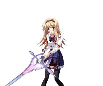 1girl ahoge amputee black_hairband black_pantyhose blonde_hair blood blood_on_clothes blood_on_face bow bowtie breasts chaos;head crying crying_with_eyes_open d-sword dress_shirt game_cg hairband holding holding_sword holding_weapon huge_weapon long_sleeves looking_at_viewer matsuo_yukihiro miniskirt missing_hand nishijou_nanami no_jacket non-web_source official_art open_collar open_mouth pantyhose petticoat plaid_bow plaid_bowtie plaid_clothes plaid_skirt purple_bow purple_bowtie purple_eyes purple_skirt sad school_uniform science_adventure severed_hand shirt skirt small_breasts solo spoilers sprite streaming_tears suimei_academy_school_uniform swept_bangs sword tears torn_clothes torn_skirt transparent_background weapon white_shirt winter_uniform