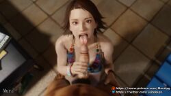 1boy 1girl 3d animated artist_name bikini blue_bikini blue_nails blue_shorts breasts brown_eyes brown_hair censored collarbone cum cum_in_mouth cum_on_tongue denim denim_shorts ejaculation feet_out_of_frame fingernails from_above handjob hetero hirano_miharu indoors kneeling long_fingernails looking_at_viewer looking_up looping_animation male_pubic_hair matching_hair/eyes medium_breasts mosaic_censoring multicolored_bikini mura_tpg nail_polish open_mouth penis penis_close_to_face pov pov_crotch pubic_hair purple_bikini short_hair shorts solo_focus swimsuit tagme teeth tekken tekken_tag_tournament_2 tomboy tongue tongue_out upper_teeth_only video waiting_for_cum watermark