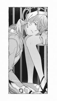 10waoka 1boy 1girl arm_on_another&#039;s_leg bare_legs bead_bracelet beads border bracelet brother_and_sister cage commentary cowboy_shot earrings expressionless feathered_wings from_side greyscale hair_between_eyes half-closed_eyes halo halo_behind_head hand_on_another&#039;s_head head_out_of_frame head_wings high_heels highres honkai:_star_rail honkai_(series) in_cage jewelry lap_pillow long_sleeves male_focus medium_hair monochrome out_of_frame pants parted_lips robin_(honkai:_star_rail) seiza shoes siblings sideways_glance sitting solo_focus sunday_(honkai:_star_rail) sunday_(sacerdos&#039;_relived_ordeal)_(honkai:_star_rail) white_border wings