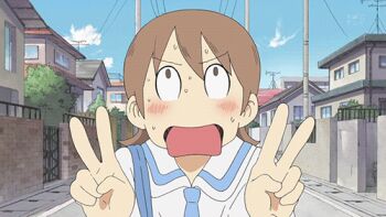 Rule 34 | ahegao, aioi yuuko, animated, animated gif, brown eyes, brown hair, double v, lowres, nichijou, school uniform, short hair, solo, tokisadame school uniform, v