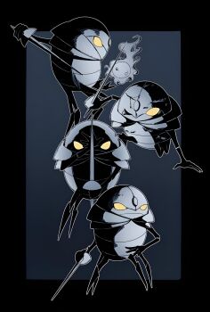 absurdres attacking broken highres hollow_knight infection multiple_views orange_eyes soul soul_warrior_(hollow_knight) sword weapon