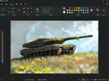 abandoned art_program_in_frame bird bird_nest caterpillar_tracks christian_young cloud commentary dark_cloud day english_commentary english_text flower grass microsoft_paint_(medium) microsoft_paint_(software) military_vehicle moss mossnature motor_vehicle nature no_humans original outdoors overgrown scenery screencap sky tank tank_turret vehicle_focus