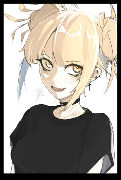 1girl absurdres blonde_hair boku_no_hero_academia choker eyeliner highres makeup piercing portrait solo toga_himiko vicscera white_background yellow_eyes