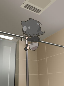 Rule 34 | 1girl, animal ears, bang dream!, bang dream! it's mygo!!!!!, bathroom, black jacket, climbing, grey skirt, highres, indoors, jacket, kemonomimi mode, mini person, skirt, solo, yahata umiri, yzj21333