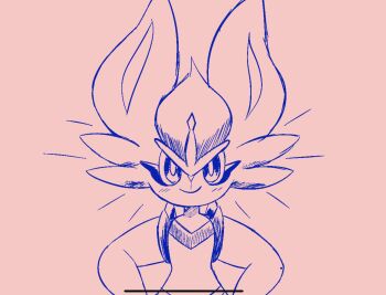 1girl animal_nose bush cinderace closed_mouth female_focus flat_chest furry furry_female gen_8_pokemon hands_on_own_hips happy highres j.jama light_blush monochrome nintendo pokemon pokemon_(creature) rabbit_ears rabbit_girl red_background red_theme short_hair simple_background sketch smile solo standing straight-on upper_body