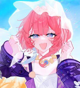 1girl absurdres bare_shoulders blue_eyes collarbone cyrene_(aedes_elysiae)_(honkai:_star_rail) cyrene_(honkai:_star_rail) dress highres honkai:_star_rail honkai_(series) looking_at_viewer nyayou_amanatto pink_hair pointy_ears purple_dress smile solo wheat_field