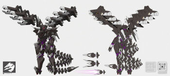 drone energy_sword flat_color grey_background highres joints mecha mechanical_tail no_humans original qr_code reference_sheet robot robot_joints sword tail tom-neko_(zamudo_akiyuki) weapon