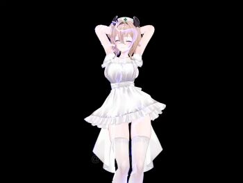 1girl 3d animal_ears animated black_background breasts brown_hair closed_eyes closed_mouth dancing dress hat indie_virtual_youtuber large_breasts luke_the_tako me!me!me!_dance_(meme) music nimi_nightmare nurse_cap short_hair sideboob smile tagme thighs video virtual_youtuber white_dress