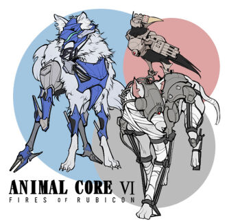 621_(armored_core_vi) animalization armor armored_animal armored_core armored_core_vi:_fires_of_rubicon bandages bird breastplate copyright_logo crow dog exoskeleton fusion helmet loader_4 logo logo_parody mechanical_legs mechanization muzzle_(mask) nightfall_(armored_core_vi) notched_ear raven_(armored_core_vi) refus steel_haze v.iv_rusty visor_(armor) wolf