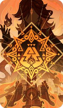 1girl bad_source black_bodysuit black_gloves bodysuit faceless faceless_female facing_viewer fire floating_hair genshin_impact gloves hand_on_own_hip hand_up long_hair long_sleeves mavuika_(genshin_impact) official_art red_theme