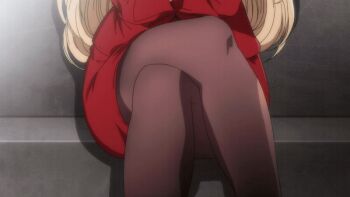 2022 20s 2girls age_difference animated animated_gif anime_screenshot aqua_eyes black_jacket blazer blonde_hair blue_eyes blush bow bowtie breasts brown_pantyhose bunnywalker business_suit cleavage collarbone collared_shirt crossed_arms crossed_legs curvy earrings female_focus formal_clothes huge_breasts jacket jewelry kurashiki_reika kurashiki_reina large_breasts lipstick long_hair looking_at_viewer makeup mature_female mother_and_child mother_and_daughter multiple_girls pantyhose parent_and_child red_bow red_bowtie saimin_seishidou school_uniform serious shirt sitting skirt smile suit t-rex_(animation_studio) tagme thighs v-shaped_eyebrows very_long_hair white_shirt